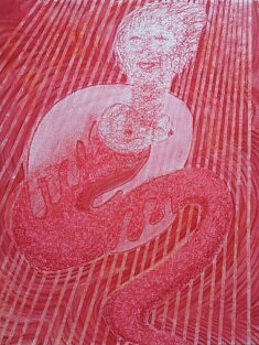 "La Vouivre", Série "Anne Bellefleur. Résonance", Pastels secs, carrés conté et Graphite sur papier aquarelle Gerstaecker à grains65x50 