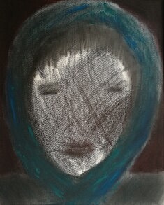 " Invisible ", Série "Portraits de femmes. Portrait de vie", Graphite, pastels secs et pigments 50x40 sur papier 65x50