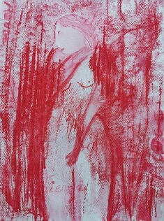 " Femme qui saigne", Série "Anne Bellefleur. Résonance", Pastels secs sur papier aquarelle Gerstaecker à grains 40x30