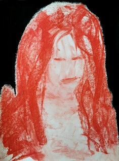 "L'ange ensanglantée", Pastels secs sur papier à grains, 40x30