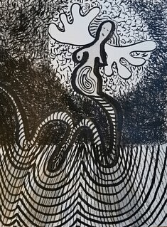 "La Vouivre Isidora n°1", Série "Anne Bellefleur. Résonance", Encre à pigments et encre de Chine sur papier à grains 40x30