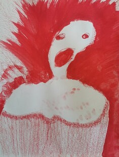 "Sauver sa peau", Série "Rouges portraits de femmes", Pastels secs sur papier aquarelle gerstaecker à grains, 65x50 