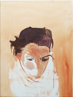 Stringing onions, gouache sur toile, 60x80x2cm, OF2024