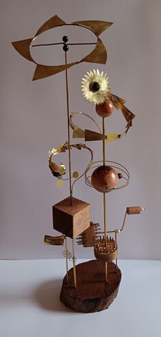 Bouquet de fleurs cosmiques (bois, bois flotté et laiton) 56cm de hauteur