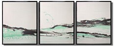 Panoramique vert : acrylique sur papier, encadré sous verre, tryptique 40 x 50 cm x 3 