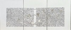 Pia Bojsen-Møller - Urbs triptyque VI, feutre, encre, pastel sur papier, 90x30