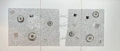 Pia Bojsen-Møller - Urbs triptyque V, feutre, encre, pastel sur carton alvéolé, 150x65