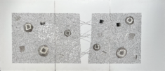 Pia Bojsen-Møller - Urbs triptyque V, feutre, encre, pastel sur carton alvéolé, 150x65