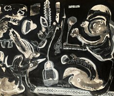 Black miroir, Techniques mixtes sur toile de lin, 150 cm x 100 cm, Paris 2023 