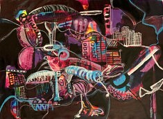 Bousin, messages, Acrylique et stylos sur toile de lin, 75 x 100 cm, Paris 2022