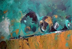 Têtes qui roulent vers leur destin - 2010 - technique mixte sur toile - 81 x 116 cm