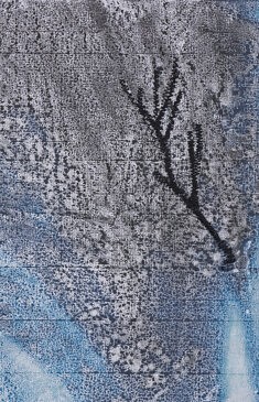 Respiro – bleu - détail- Monotype sur papier Hanshi et broderie à la machine, piqué libre, 35 x 25 cm