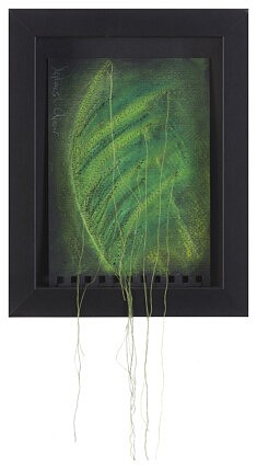 Série méditation des couleurs - Méditation verte- Dessin au pastel et broderie sur papier, 28 x 22 x 5 cm