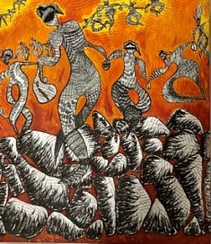 De la série « Dancing or Flying Above the Chaos », Dessin papier-mâché marouflé sur toile, Encre de Chine, acrylique, technique mixte, 54x47, Paris confinement 2020