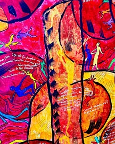 TLovi_LaPelledeL'Ange_(Apocalypse 8/5, "puis l'ange saisit la pelle et l'emplit du feu de l'autel qu'il jeta sur la terre". Acryliques, encres de Chine et du Japon, encres gomme-laque et papier-mâché marouflé sur toile. 140X100cm, 2025