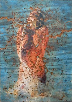 Belle pêche, collage sur fer, rouille, 21 x 29,7 cm