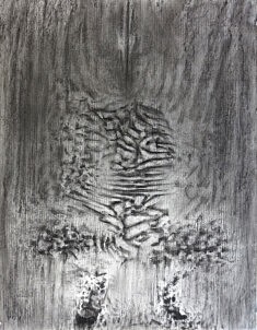 X, dessin au fusain sur papier vergé, 50x 65 cm, 2025